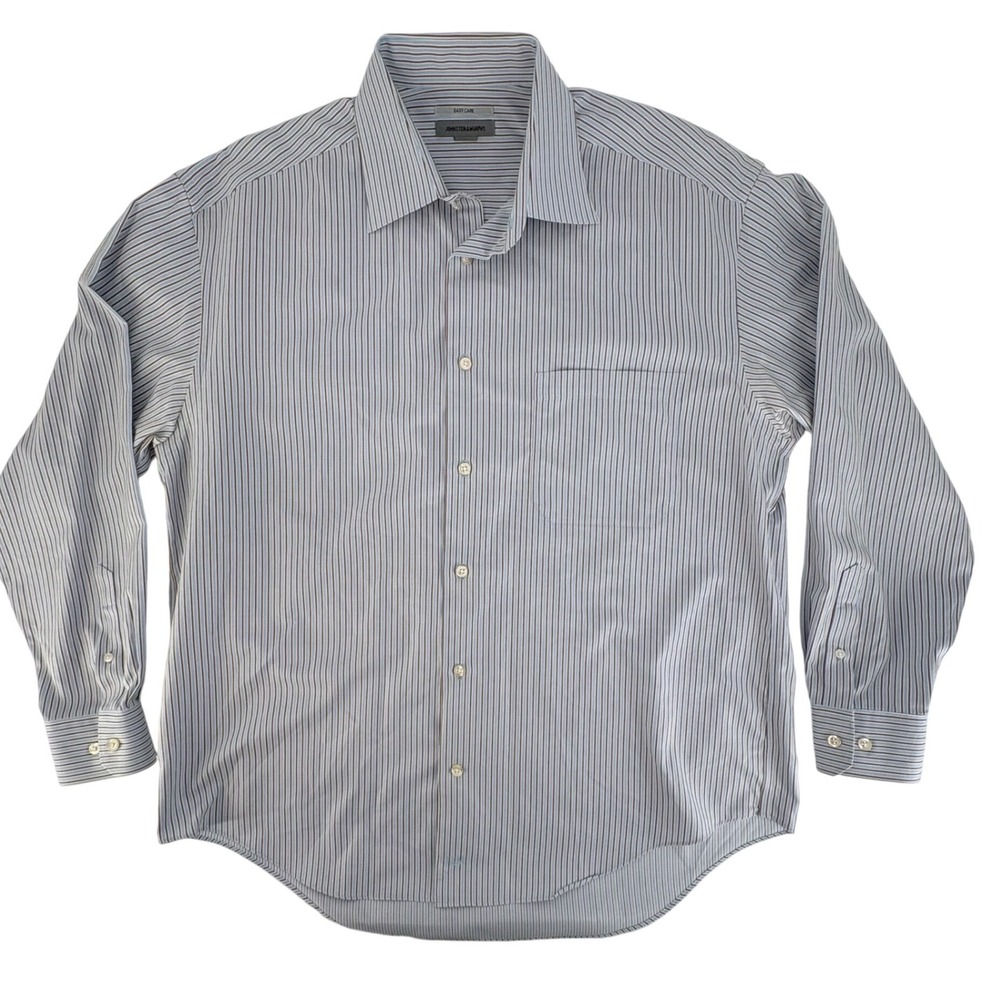 Johnston Murphy Mens Easy Care Striped Button Down Shirt‎ Blue Brown Classic Fit